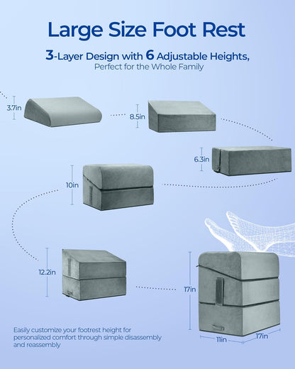 Adjustable Heights Foot Rest for Under Desk at Work, Grey