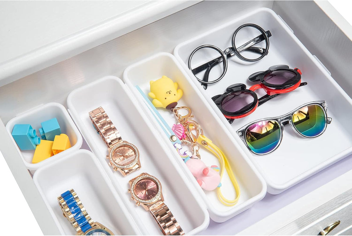 Interlocking Desk Drawer Organizer Separators for Kitchen, Bathroom, Makeup, Office (Set of 10)