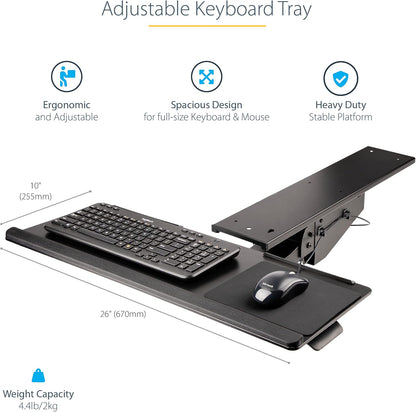Under Desk-Mount Keyboard Tray, 26.4” Wide, Adjustable (KBTRAYADJ)