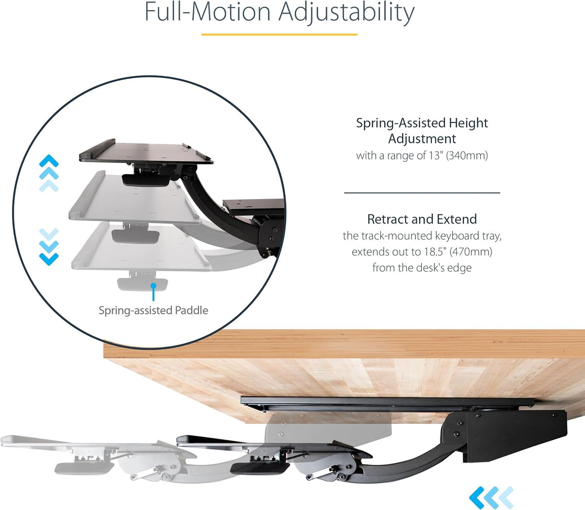 Under Desk-Mount Keyboard Tray, 26.4” Wide, Adjustable (KBTRAYADJ)