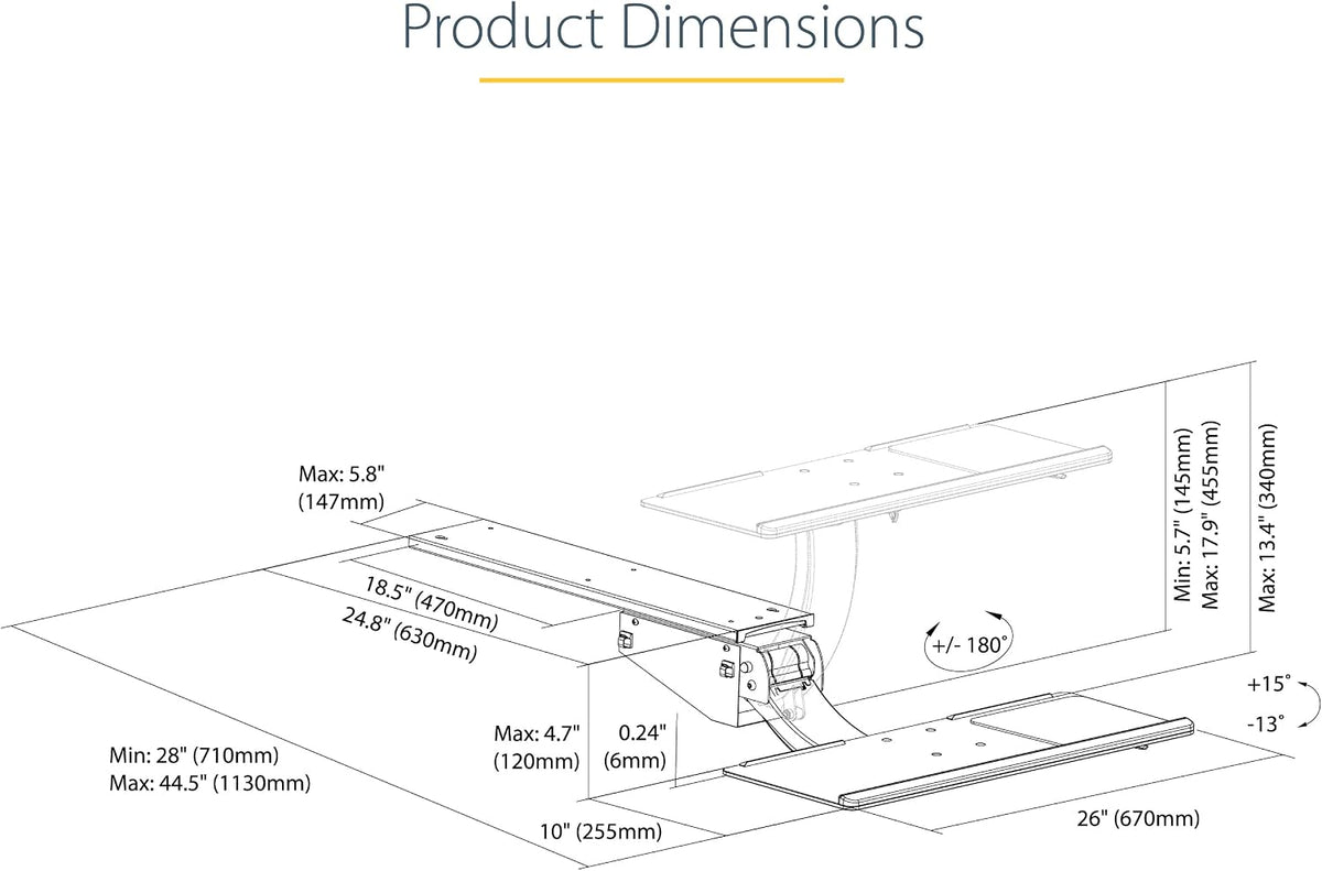 Under Desk-Mount Keyboard Tray, 26.4” Wide, Adjustable (KBTRAYADJ)