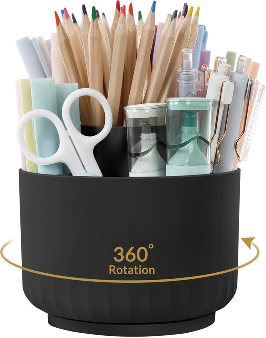360 Degree Rotating Pencil Pen Holder for Desk, Dual-Purpose Desk Organizer, Rotating Pencil Cup with 5 Slots, Office Supplies, Desk Decor for Office, School, Home