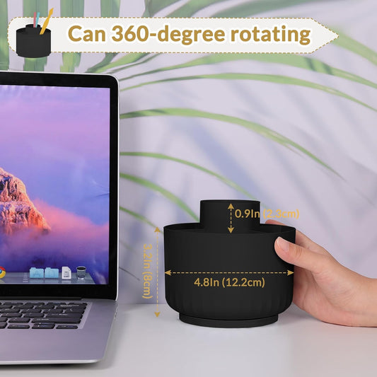 360 Degree Rotating Pencil Pen Holder for Desk, Dual-Purpose Desk Organizer, Rotating Pencil Cup with 5 Slots, Office Supplies, Desk Decor for Office, School, Home