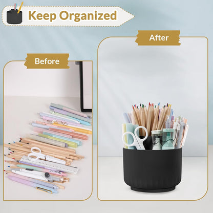 360 Degree Rotating Pencil Pen Holder for Desk, Dual-Purpose Desk Organizer, Rotating Pencil Cup with 5 Slots, Office Supplies, Desk Decor for Office, School, Home