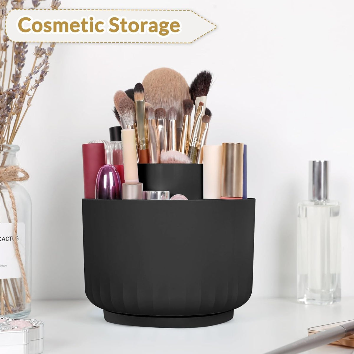 360 Degree Rotating Pencil Pen Holder for Desk, Dual-Purpose Desk Organizer, Rotating Pencil Cup with 5 Slots, Office Supplies, Desk Decor for Office, School, Home