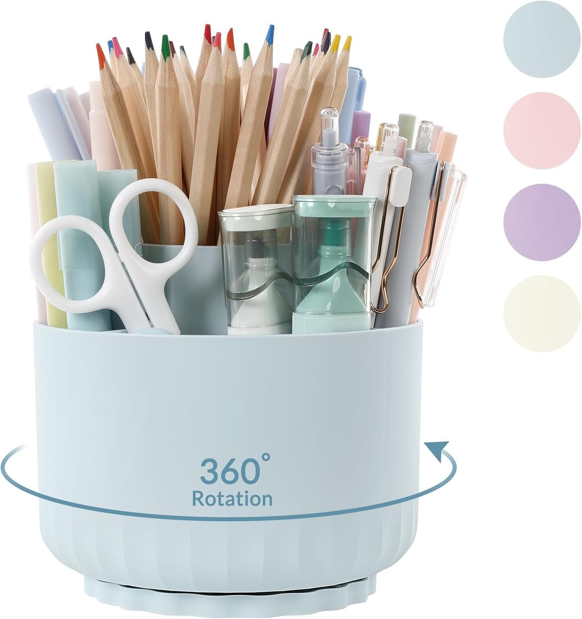 360 Degree Rotating Pencil Pen Holder for Desk, Dual-Purpose Desk Organizer, Rotating Pencil Cup with 5 Slots, Office Supplies, Desk Decor for Office, School, Home