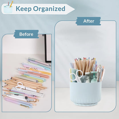 360 Degree Rotating Pencil Pen Holder for Desk, Dual-Purpose Desk Organizer, Rotating Pencil Cup with 5 Slots, Office Supplies, Desk Decor for Office, School, Home