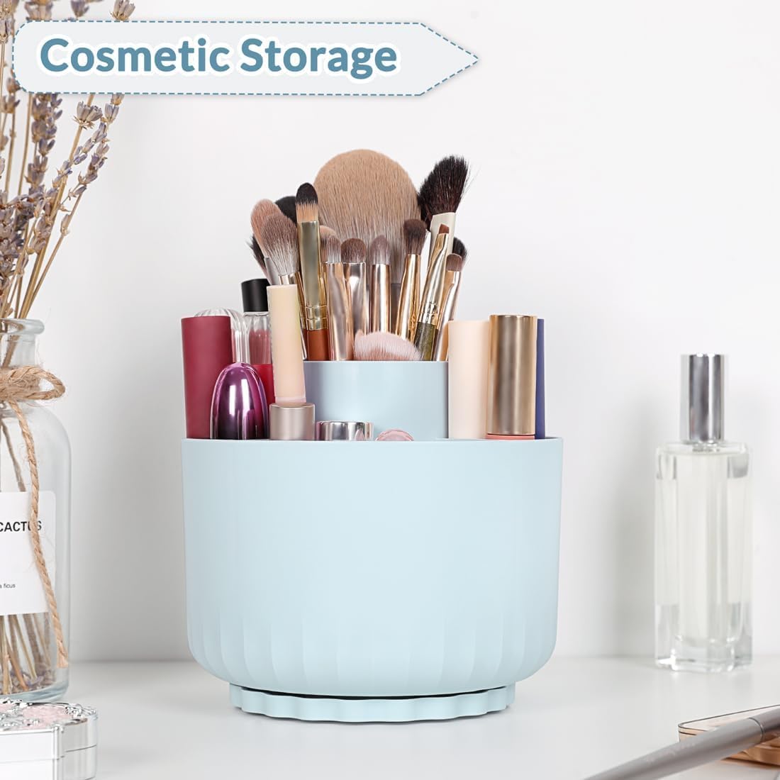360 Degree Rotating Pencil Pen Holder for Desk, Dual-Purpose Desk Organizer, Rotating Pencil Cup with 5 Slots, Office Supplies, Desk Decor for Office, School, Home