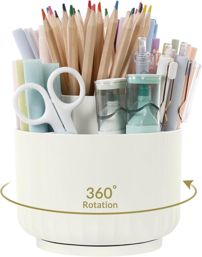 360 Degree Rotating Pencil Pen Holder for Desk, Dual-Purpose Desk Organizer, Rotating Pencil Cup with 5 Slots, Office Supplies, Desk Decor for Office, School, Home