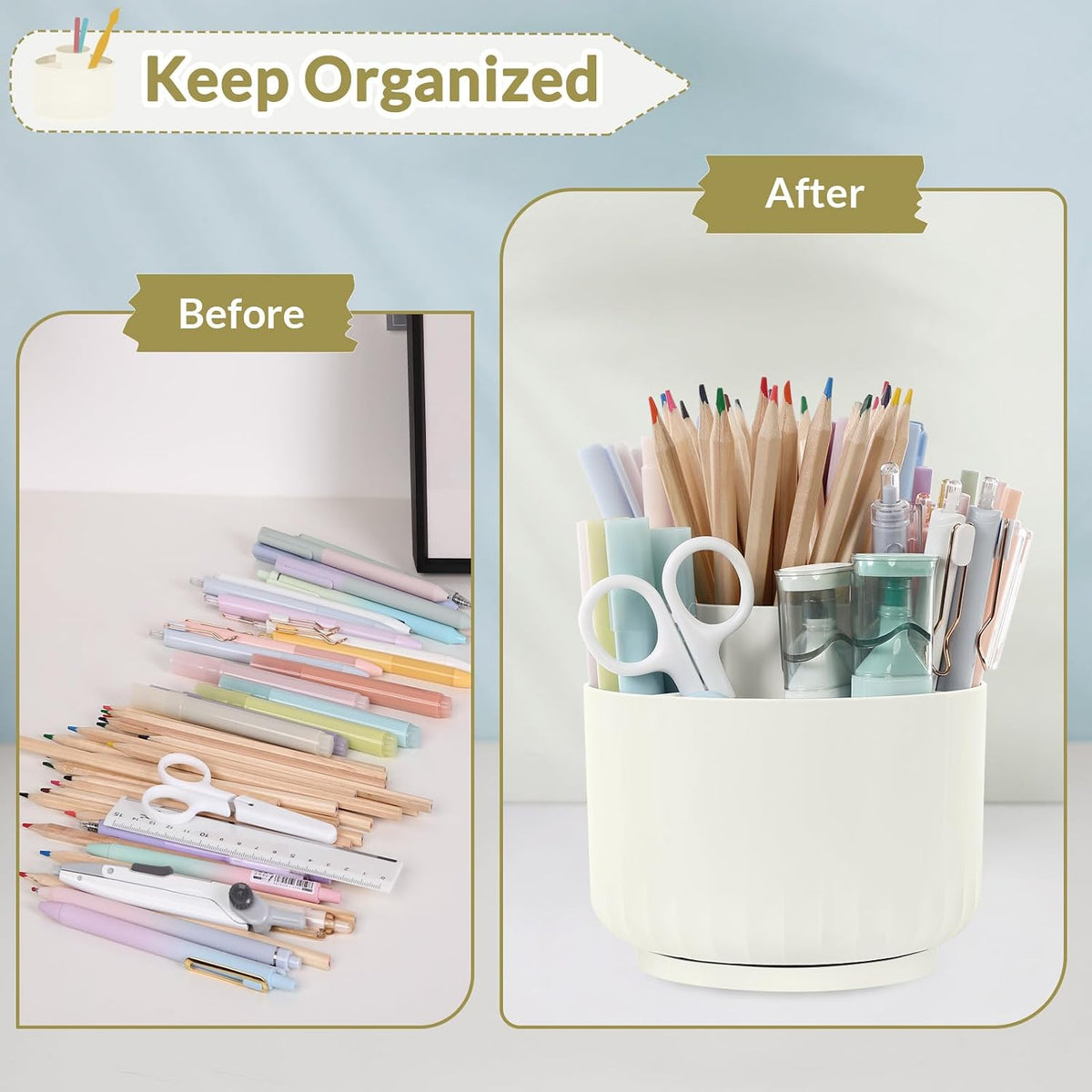 360 Degree Rotating Pencil Pen Holder for Desk, Dual-Purpose Desk Organizer, Rotating Pencil Cup with 5 Slots, Office Supplies, Desk Decor for Office, School, Home