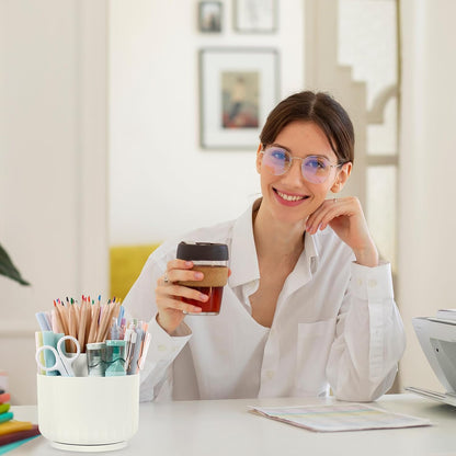 360 Degree Rotating Pencil Pen Holder for Desk, Dual-Purpose Desk Organizer, Rotating Pencil Cup with 5 Slots, Office Supplies, Desk Decor for Office, School, Home