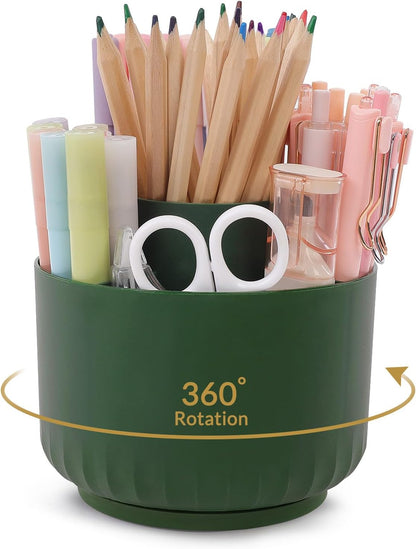360 Degree Rotating Pencil Pen Holder for Desk, Dual-Purpose Desk Organizer, Rotating Pencil Cup with 5 Slots, Office Supplies, Desk Decor for Office, School, Home
