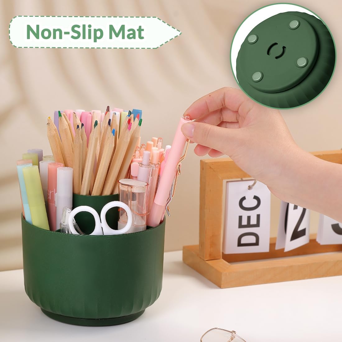 360 Degree Rotating Pencil Pen Holder for Desk, Dual-Purpose Desk Organizer, Rotating Pencil Cup with 5 Slots, Office Supplies, Desk Decor for Office, School, Home