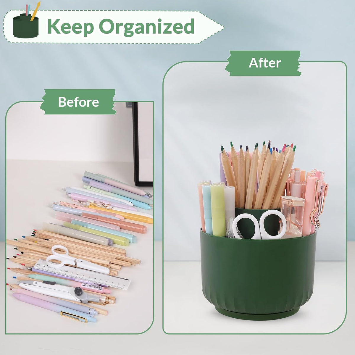 360 Degree Rotating Pencil Pen Holder for Desk, Dual-Purpose Desk Organizer, Rotating Pencil Cup with 5 Slots, Office Supplies, Desk Decor for Office, School, Home