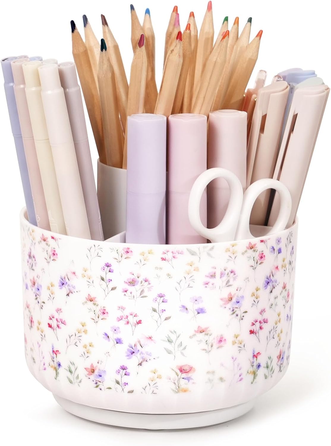 360 Degree Rotating Pencil Pen Holder for Desk, Dual-Purpose Desk Organizer, Rotating Pencil Cup with 5 Slots, Office Supplies, Desk Decor for Office, School, Home