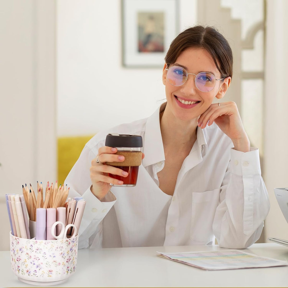 360 Degree Rotating Pencil Pen Holder for Desk, Dual-Purpose Desk Organizer, Rotating Pencil Cup with 5 Slots, Office Supplies, Desk Decor for Office, School, Home