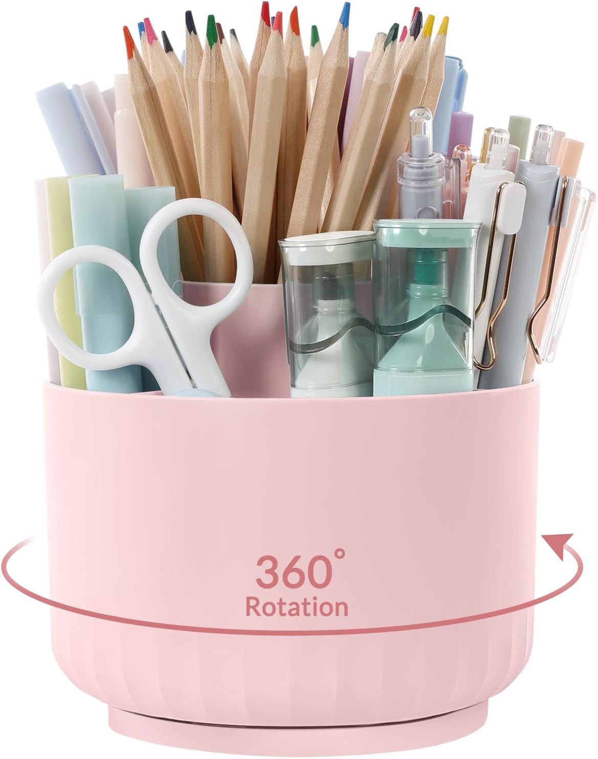 360 Degree Rotating Pencil Pen Holder for Desk, Dual-Purpose Desk Organizer, Rotating Pencil Cup with 5 Slots, Office Supplies, Desk Decor for Office, School, Home