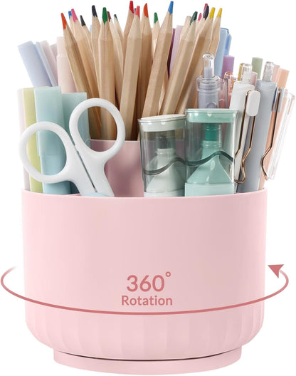 360 Degree Rotating Pencil Pen Holder for Desk, Dual-Purpose Desk Organizer, Rotating Pencil Cup with 5 Slots, Office Supplies, Desk Decor for Office, School, Home