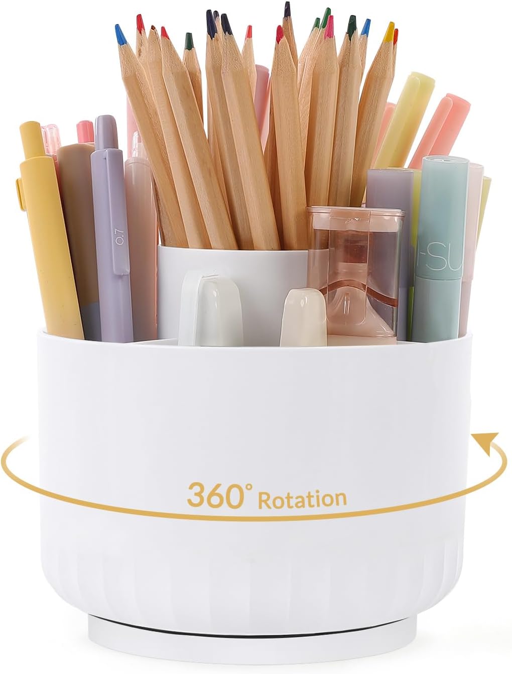 360 Degree Rotating Pencil Pen Holder for Desk, Dual-Purpose Desk Organizer, Rotating Pencil Cup with 5 Slots, Office Supplies, Desk Decor for Office, School, Home
