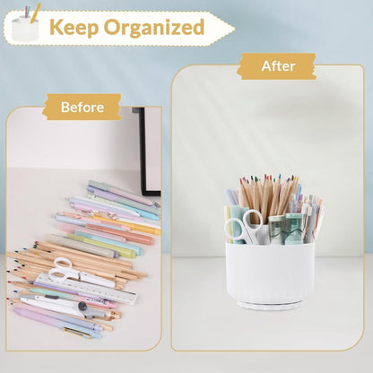 360 Degree Rotating Pencil Pen Holder for Desk, Dual-Purpose Desk Organizer, Rotating Pencil Cup with 5 Slots, Office Supplies, Desk Decor for Office, School, Home