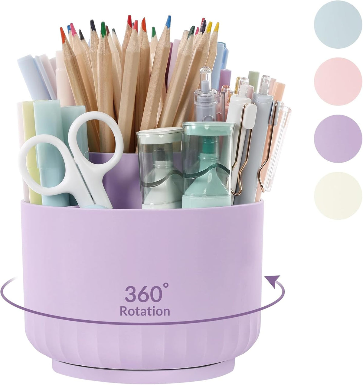 360 Degree Rotating Pencil Pen Holder for Desk, Dual-Purpose Desk Organizer, Rotating Pencil Cup with 5 Slots, Office Supplies, Desk Decor for Office, School, Home