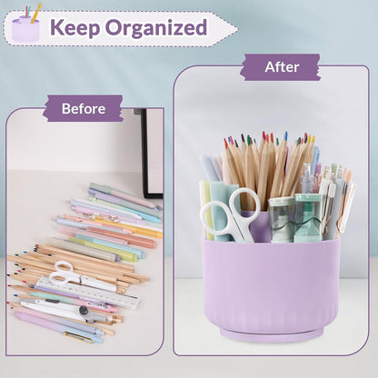 360 Degree Rotating Pencil Pen Holder for Desk, Dual-Purpose Desk Organizer, Rotating Pencil Cup with 5 Slots, Office Supplies, Desk Decor for Office, School, Home