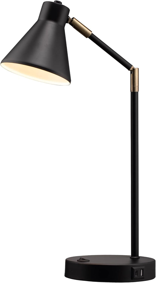 Astrum - LED Desk Lamp with Dual USB Charging Ports, 100% Metal, 270 Degree Swivel Arms, Soft White Light (3000K), Bedside & Home Office Table Lamp, ETL Listed, Black