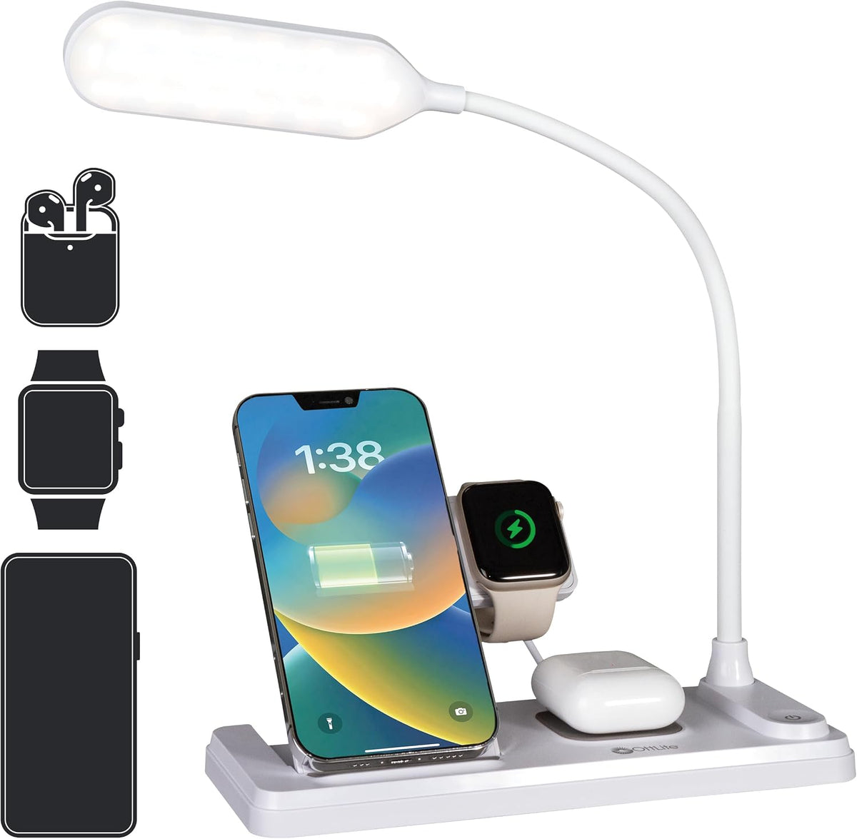 LED Desk Lamp with Multi-Device Wireless Charging Station, White