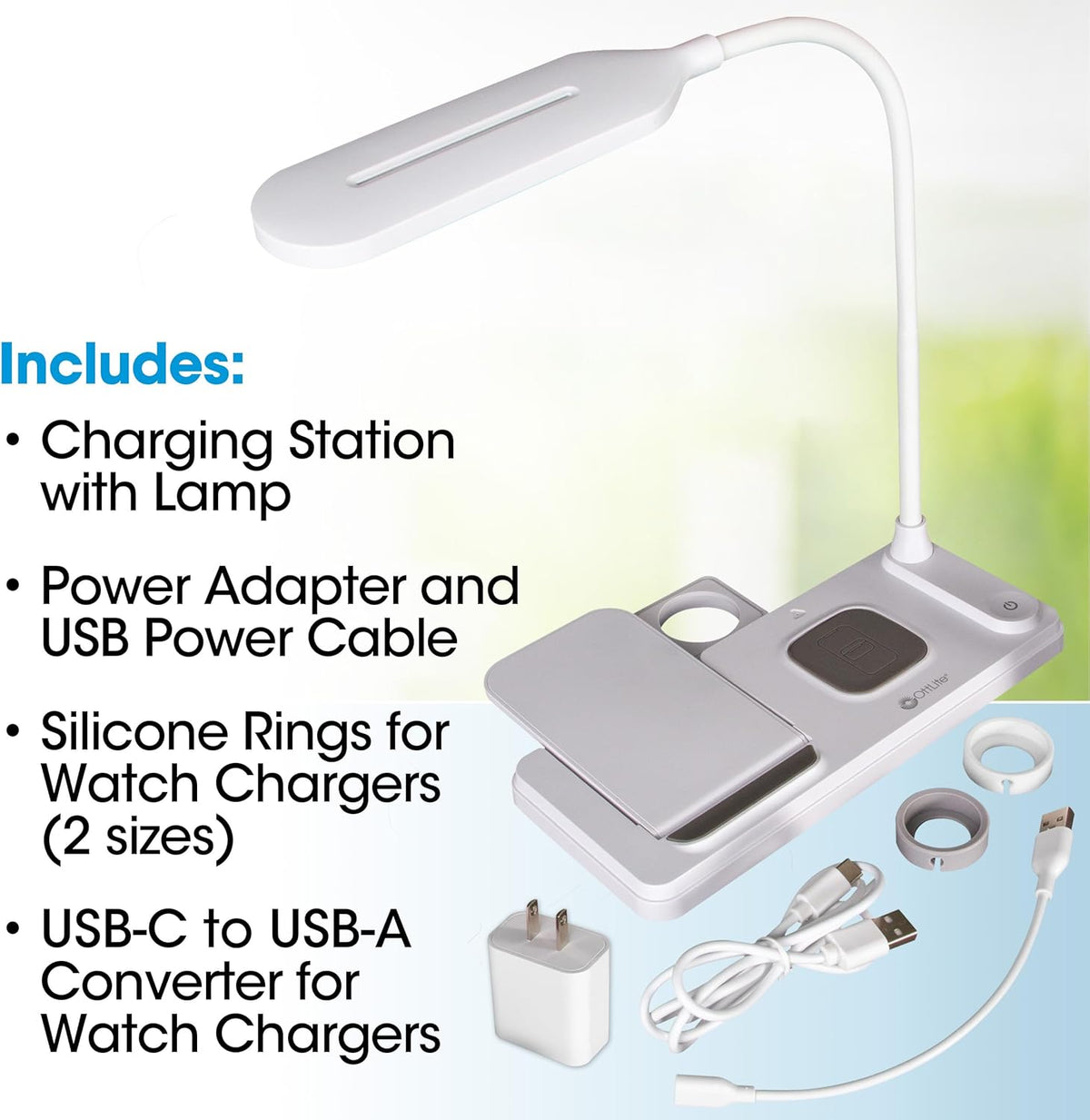LED Desk Lamp with Multi-Device Wireless Charging Station, White