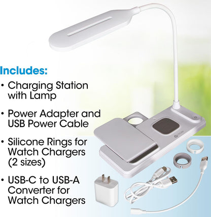 LED Desk Lamp with Multi-Device Wireless Charging Station, White