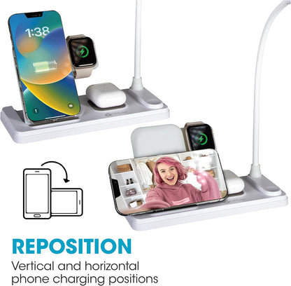 LED Desk Lamp with Multi-Device Wireless Charging Station, White