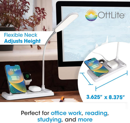 LED Desk Lamp with Multi-Device Wireless Charging Station, White