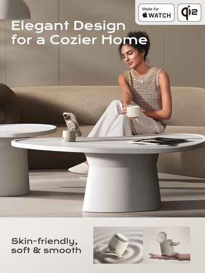 4 in 1 Qi2 Magnetic Wireless Charging Station, 15W Fast Charger with Made for Apple Watch Charging Module, for iPhone 17–12 Series & AirPods, 65W Adapter Included