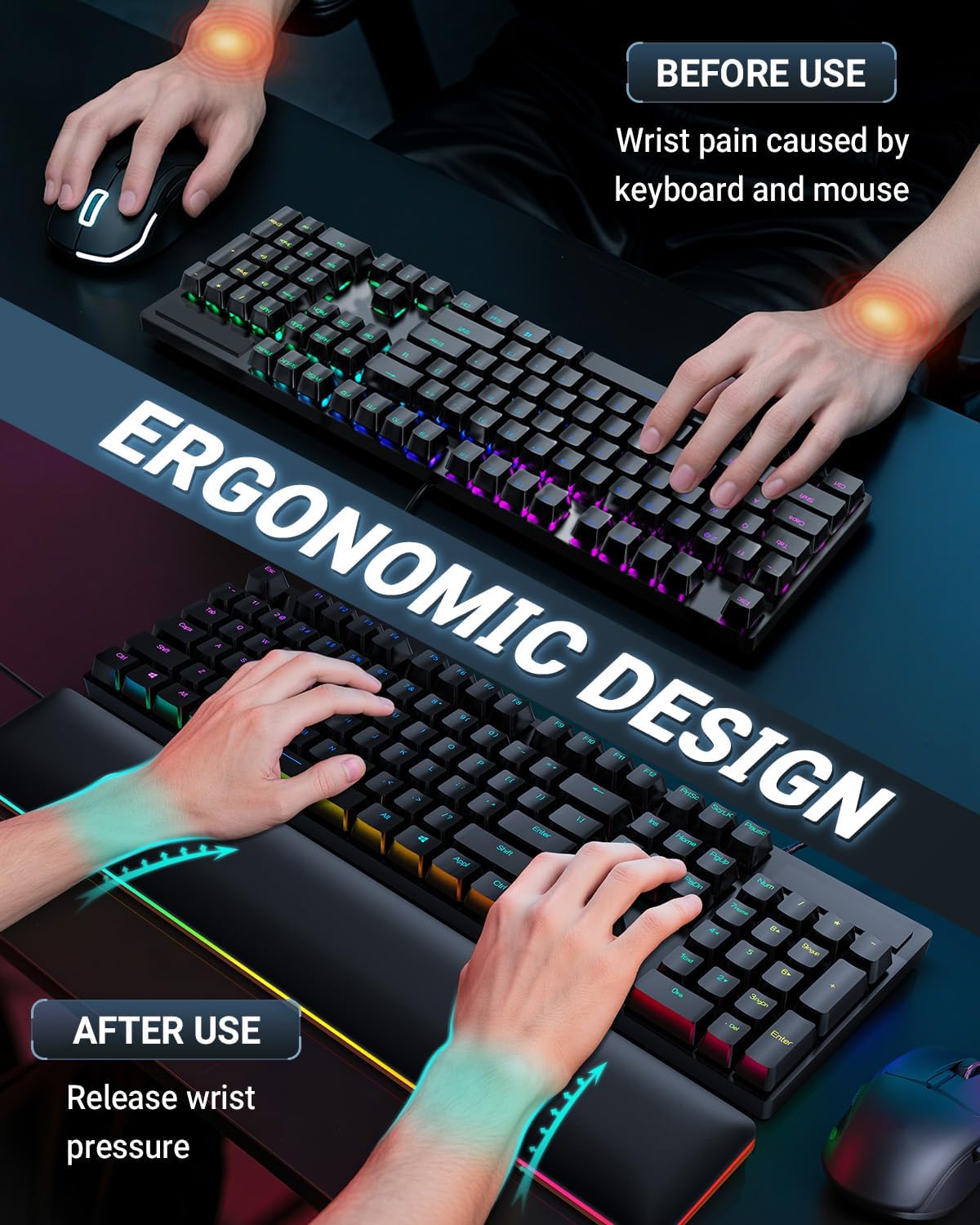Keyboard Wrist Rest, Wooden Wrist Rest for Computer Keyboards