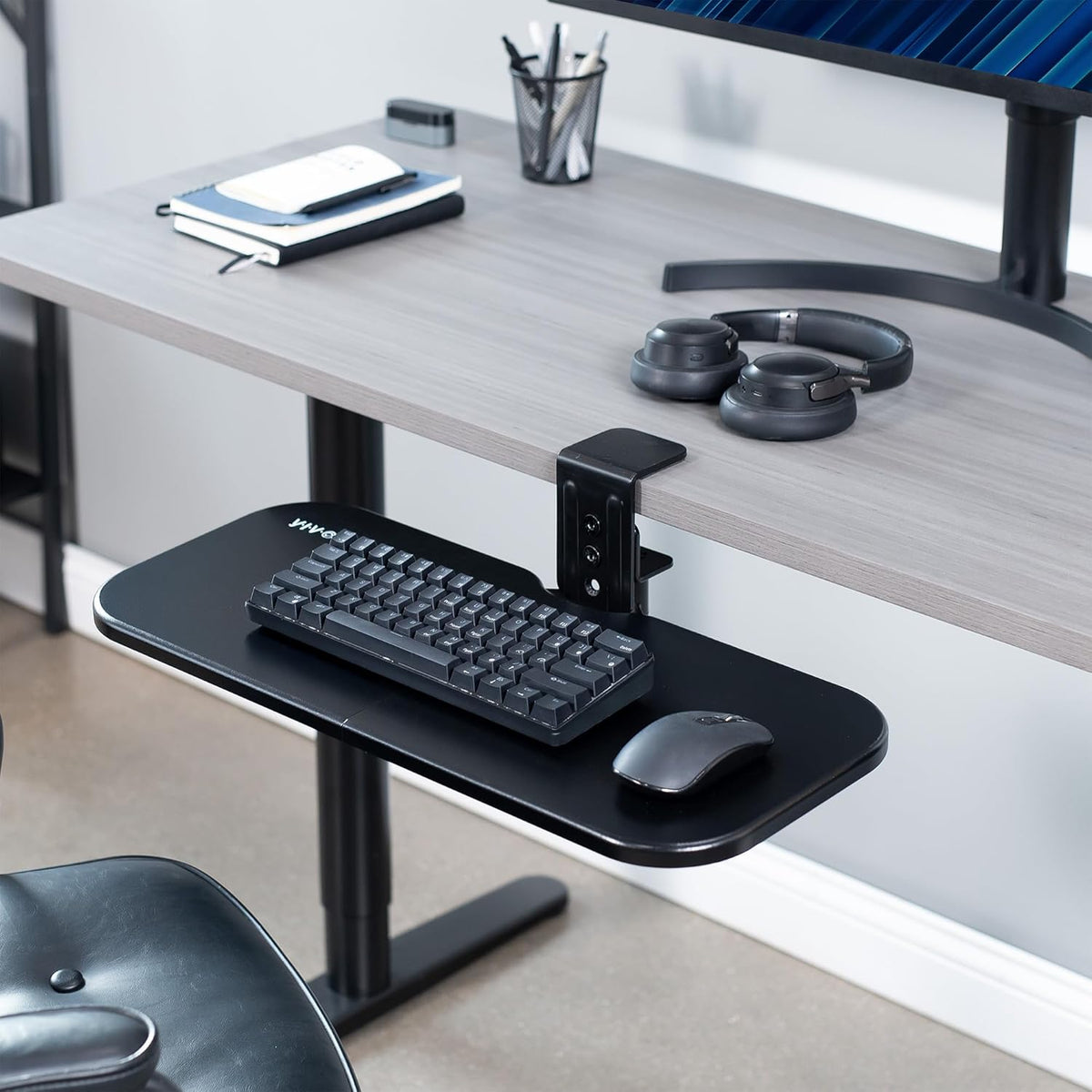 Black Clamp-on 23 x 10 in Rotating Keyboard Tray, MOUNT-KB04CB