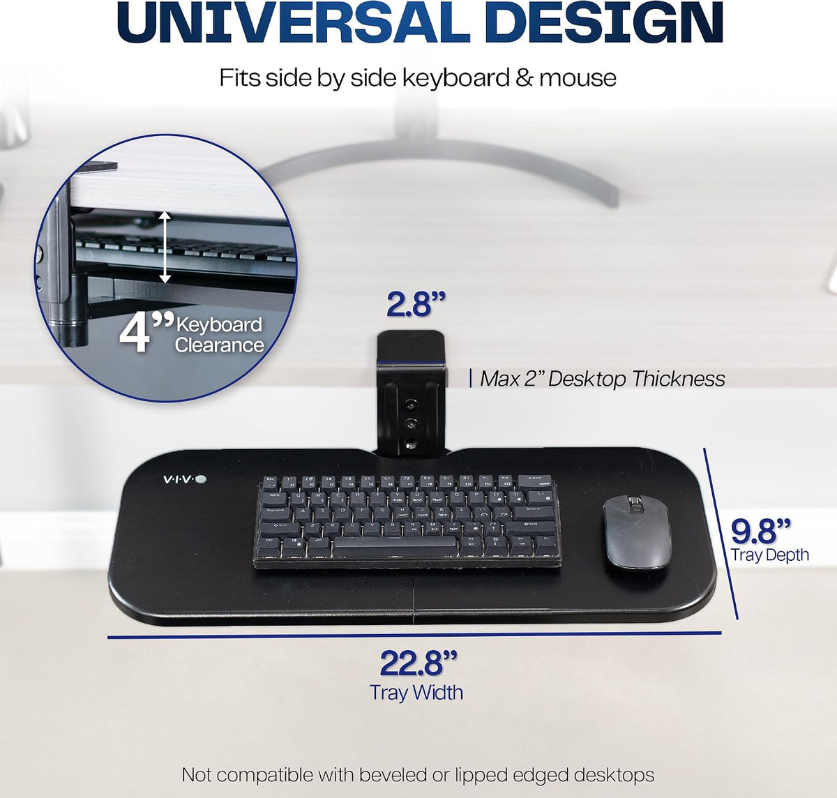 Black Clamp-on 23 x 10 in Rotating Keyboard Tray, MOUNT-KB04CB