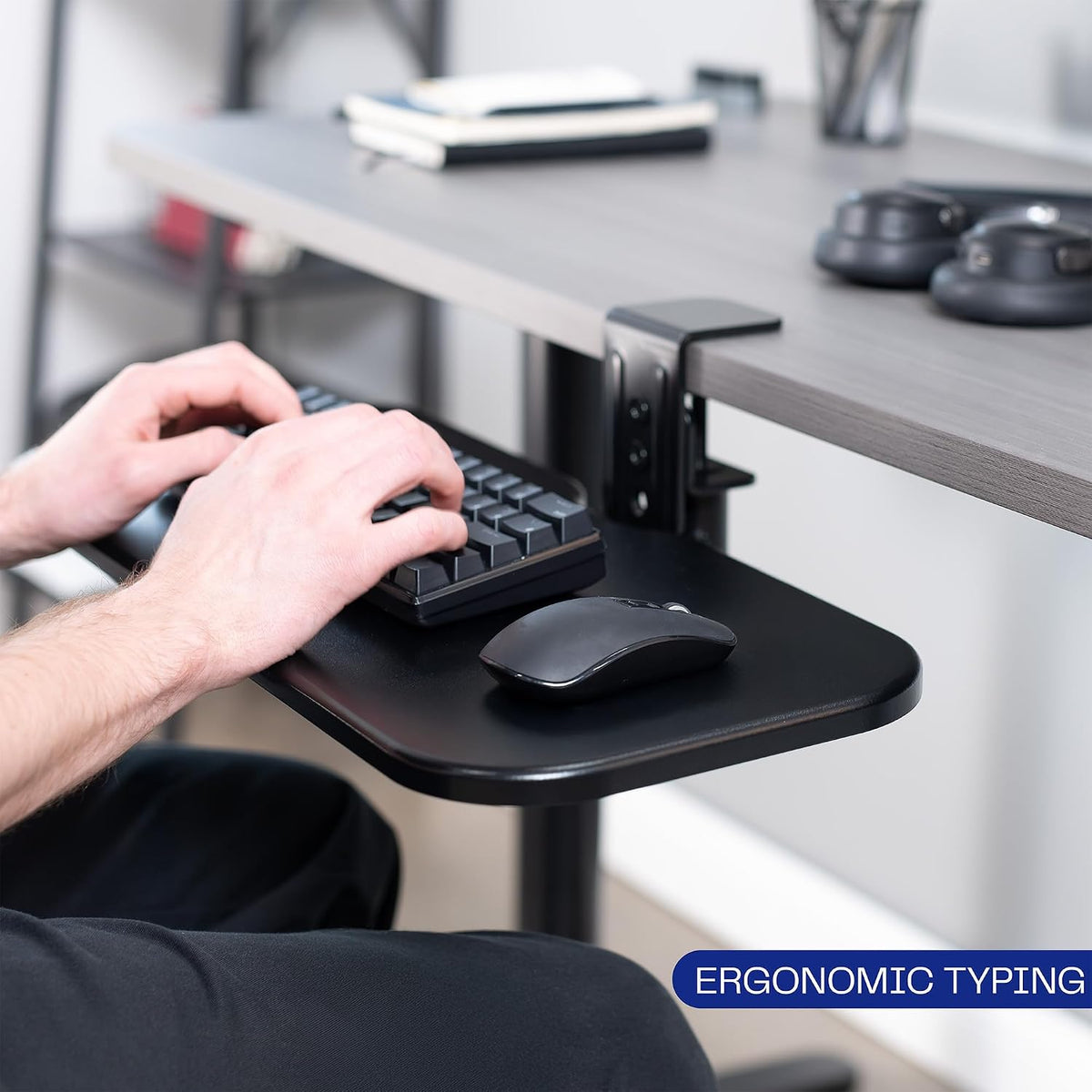 Black Clamp-on 23 x 10 in Rotating Keyboard Tray, MOUNT-KB04CB