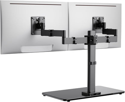 Freestanding Dual Monitor Stand for 17 to 32 Inch Screens, Computer Monitor Mount for 2 Screens, Dual Monitor Arm with Tempered Glass Base, VESA Mount Desk Stand Holds 22 lbs per Arm