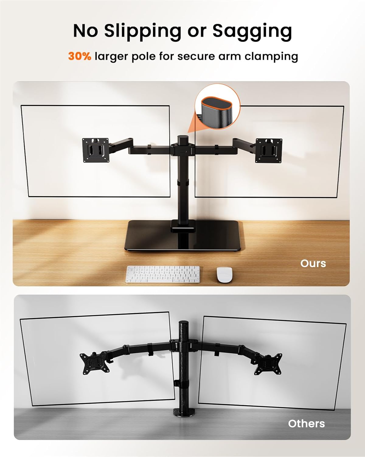 Freestanding Dual Monitor Stand for 17 to 32 Inch Screens, Computer Monitor Mount for 2 Screens, Dual Monitor Arm with Tempered Glass Base, VESA Mount Desk Stand Holds 22 lbs per Arm