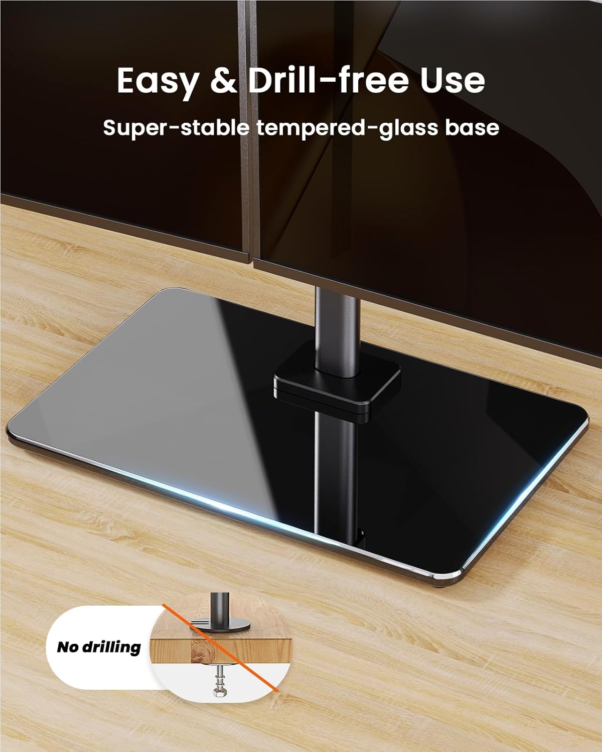 Freestanding Dual Monitor Stand for 17 to 32 Inch Screens, Computer Monitor Mount for 2 Screens, Dual Monitor Arm with Tempered Glass Base, VESA Mount Desk Stand Holds 22 lbs per Arm