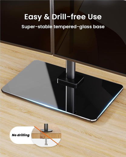 Freestanding Dual Monitor Stand for 17 to 32 Inch Screens, Computer Monitor Mount for 2 Screens, Dual Monitor Arm with Tempered Glass Base, VESA Mount Desk Stand Holds 22 lbs per Arm