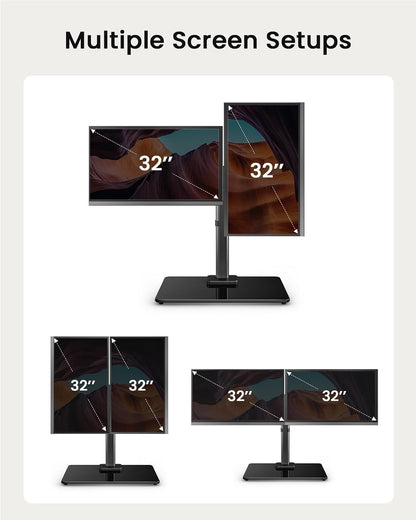 Freestanding Dual Monitor Stand for 17 to 32 Inch Screens, Computer Monitor Mount for 2 Screens, Dual Monitor Arm with Tempered Glass Base, VESA Mount Desk Stand Holds 22 lbs per Arm