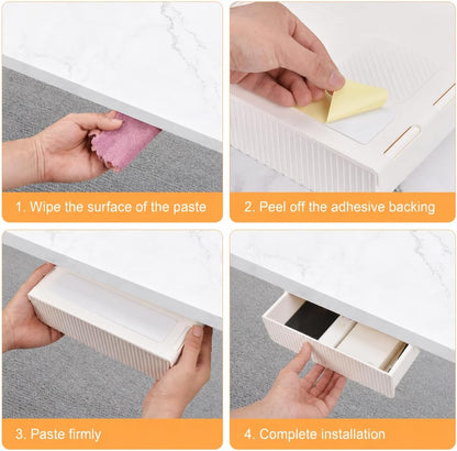 Under Desk Drawer Organizer, 2 Pack Self Adhesive Desk Storage Drawers