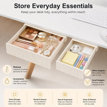 Under Desk Drawer Organizer, 2 Pack Self Adhesive Desk Storage Drawers