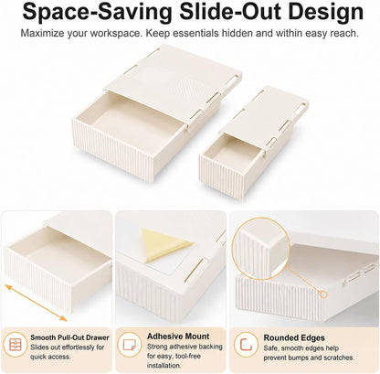 Under Desk Drawer Organizer, 2 Pack Self Adhesive Desk Storage Drawers