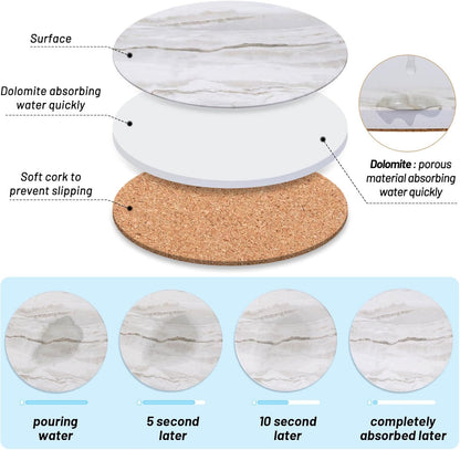 Acejoz Drink Coasters with Holder for Coffee Table, Absorbent Coaster Set of 6, Marble Style Ceramic Coaster for Wooden Table, Suitable for Kinds of Cups, Home Decor, 4 Inches