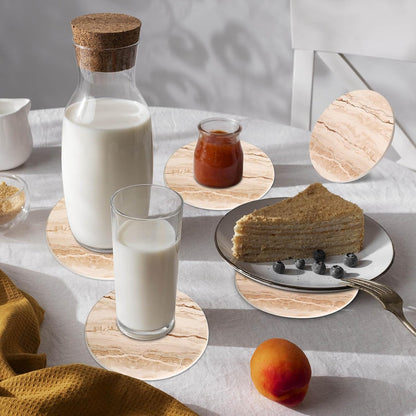 Acejoz Drink Coasters with Holder for Coffee Table, Absorbent Coaster Set of 6, Marble Style Ceramic Coaster for Wooden Table, Suitable for Kinds of Cups, Home Decor, 4 Inches
