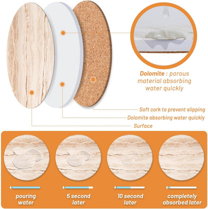 Acejoz Drink Coasters with Holder for Coffee Table, Absorbent Coaster Set of 6, Marble Style Ceramic Coaster for Wooden Table, Suitable for Kinds of Cups, Home Decor, 4 Inches