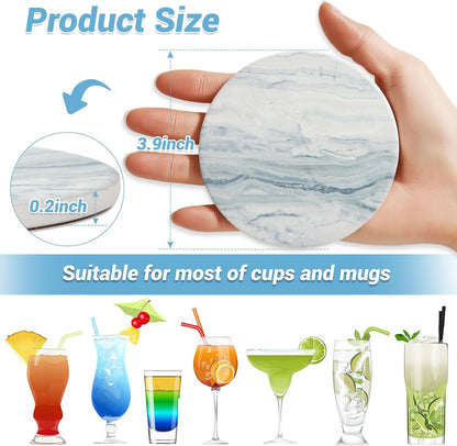 Acejoz Drink Coasters with Holder for Coffee Table, Absorbent Coaster Set of 6, Marble Style Ceramic Coaster for Wooden Table, Suitable for Kinds of Cups, Home Decor, 4 Inches