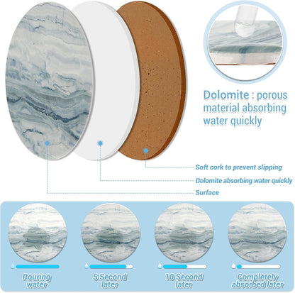 Acejoz Drink Coasters with Holder for Coffee Table, Absorbent Coaster Set of 6, Marble Style Ceramic Coaster for Wooden Table, Suitable for Kinds of Cups, Home Decor, 4 Inches